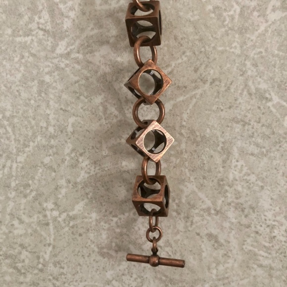 Cube & Circled Copper Chain Bracelet with Toggle - Picture 7 of 9